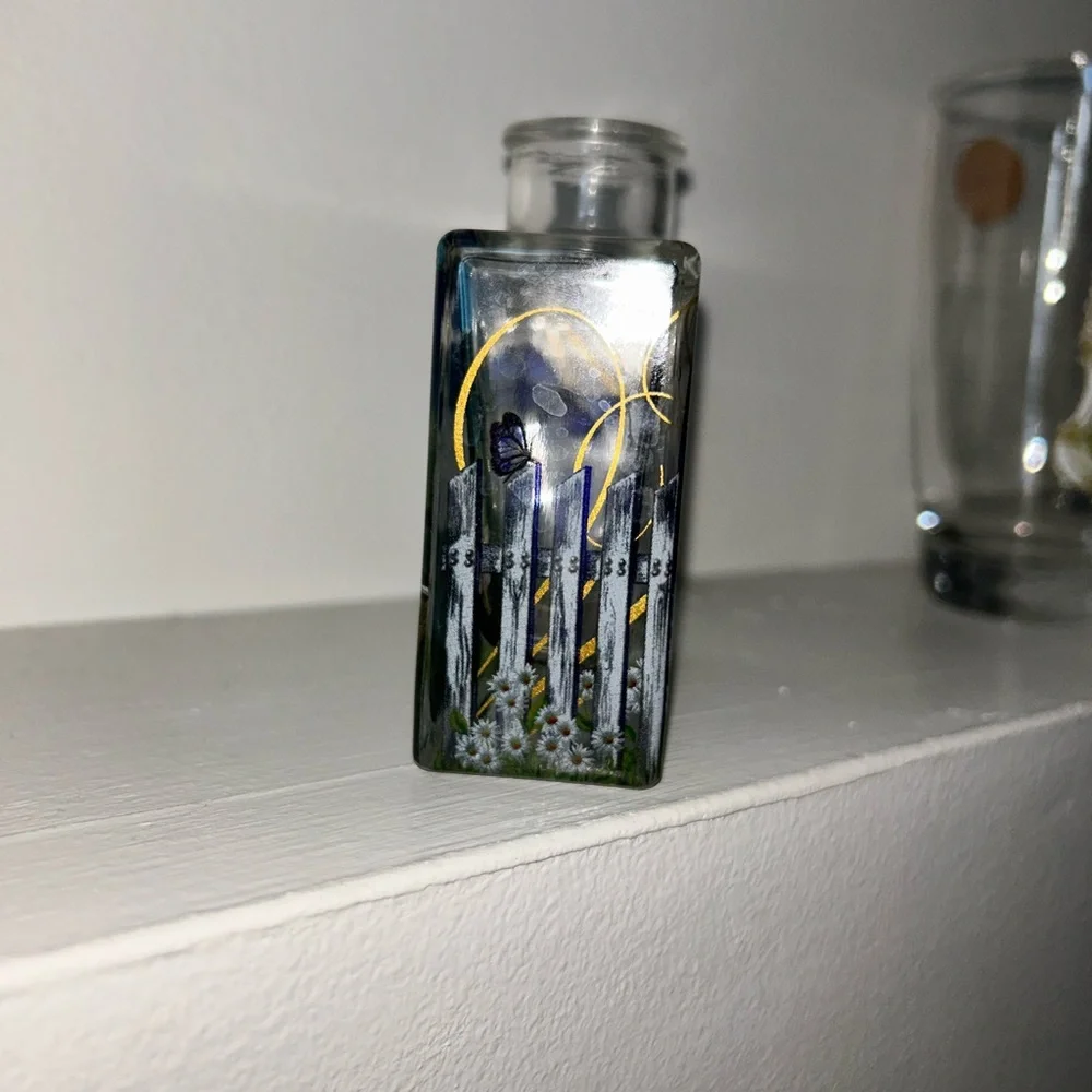 Yankee Candle Clean Cotton Glass with Blue and Gold Butterfly